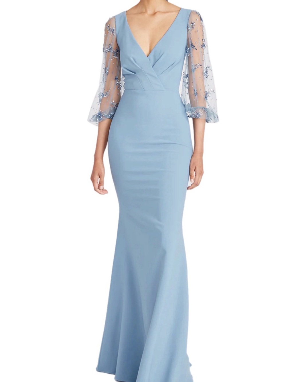 NWT Theia Couture Kiera Storm Blue Beaded Floor Length Gown Size 4 $995 MSRP